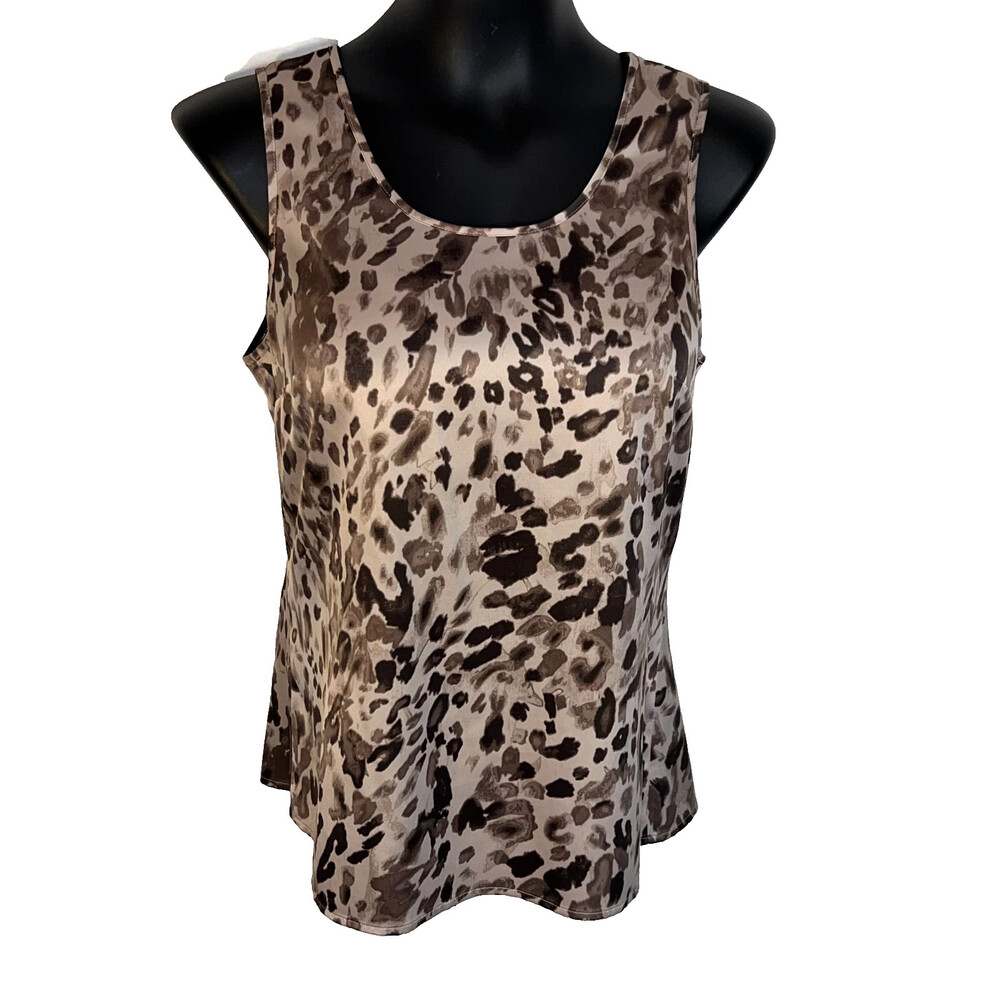 Ann Taylor Tank Blouse Womens M Abstract Animal Print Taupe, Brown Sleeveless